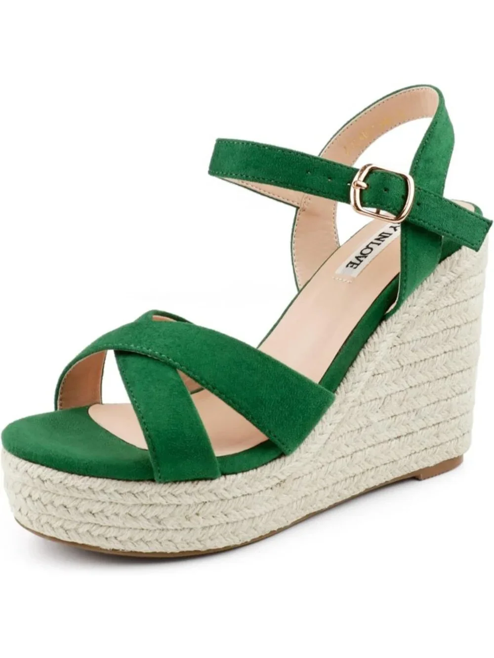 Women's Green Espadrille Wedge Sandals Platform Ankle Strap Open Toe Heels